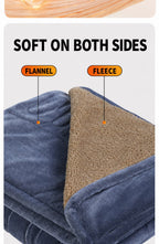 Two-sided flannel throw showing the blue surface and beige reverse