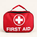 Red Oxford cloth first aid carry case with zip closure and top handle
