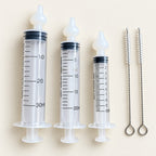 Eight-piece industrial syringe kit with 30 ml, 20 ml and 10 ml barrels, soft tips and two brushes