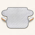 Silver quilted five-magnet windscreen cover and mirror covers arranged on warm ivory