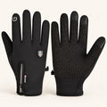 Black DQX003 non-heated winter gloves showing zipped cuff and textured palm