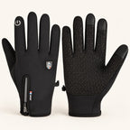 Black DQX003 non-heated winter gloves showing zipped cuff and textured palm