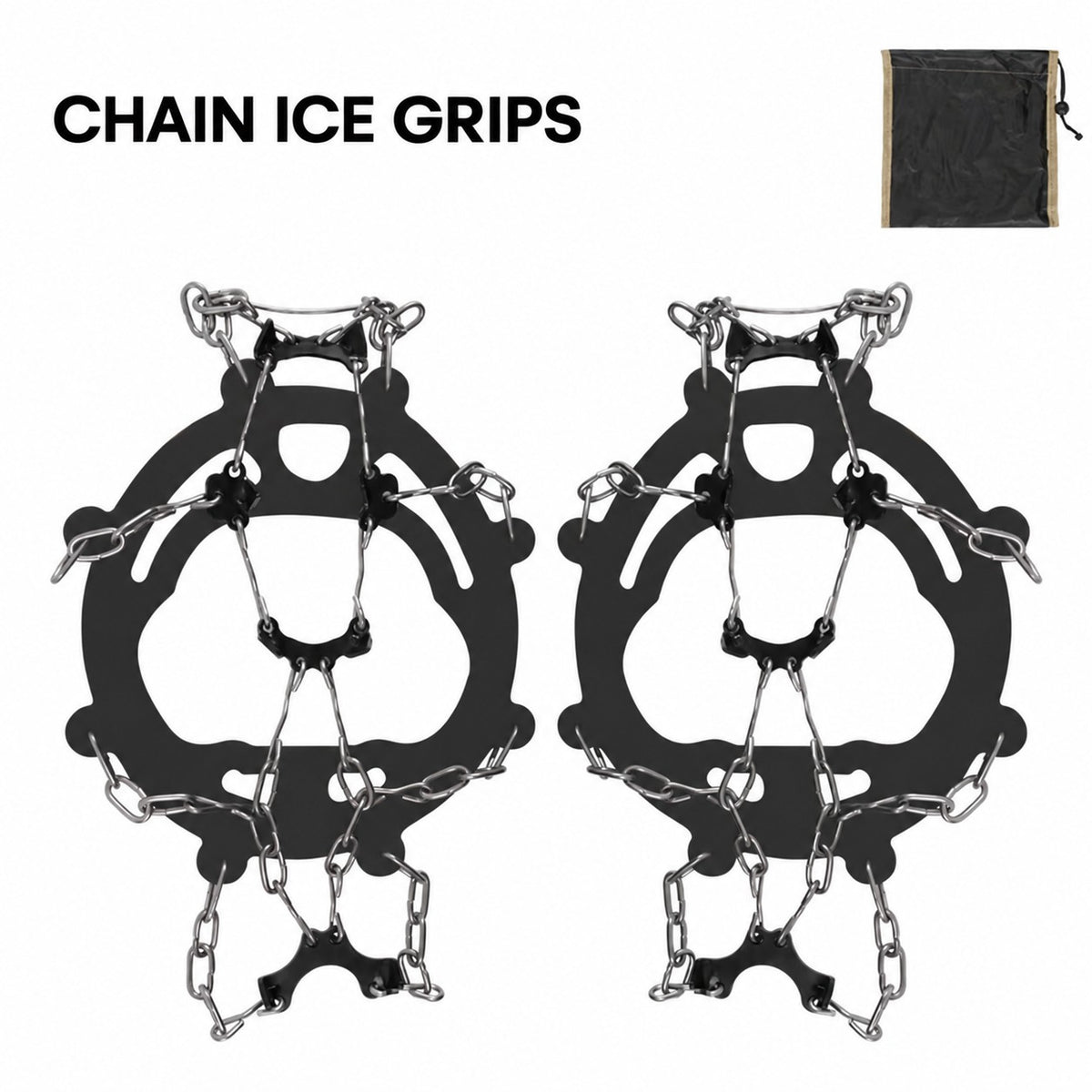8-Point - Black Teeth - Black chain ice grips - 35-48 supplier size reference