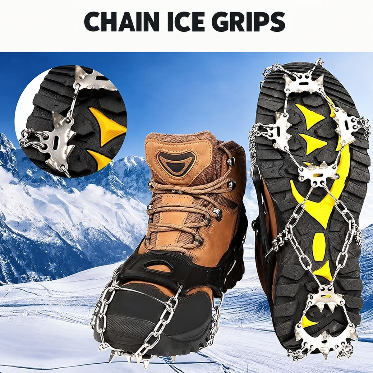 24-Point - Black chain ice grips - M - 35-39 and L - 40-45 supplier size reference