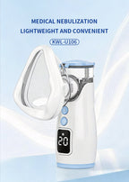KWL-U106 handheld nebulizer with mask, display and light blue accents