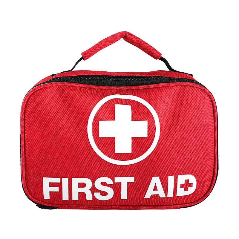 Red portable first aid kit with Oxford cloth case and carry handle