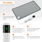 Model 406 heating pad controls and illustrated operating steps