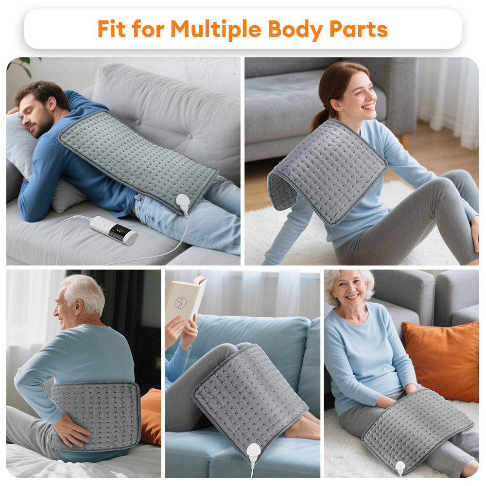 Grey electric heating pad with adjustable controller – supplier feature image