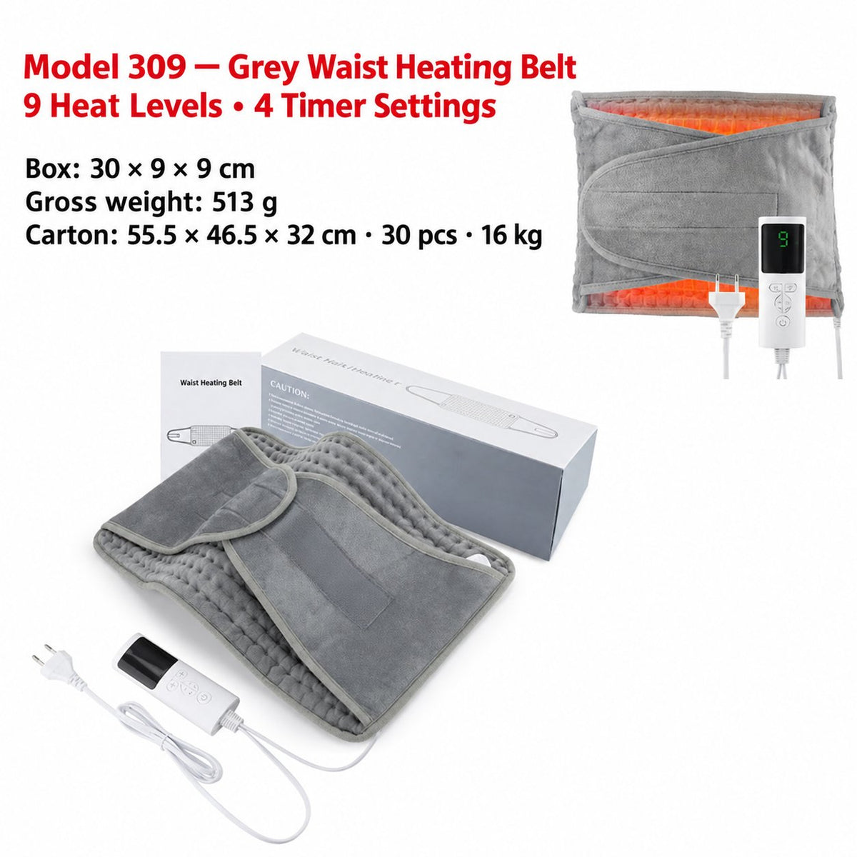 Model 309 grey heated waist belt and controller