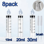 8-piece kit showing 10 ml, 20 ml and 30 ml syringes with tips and two brushes