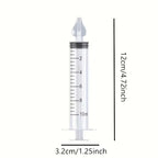 10 ml manual syringe dimensions shown as 12 cm long and 3.2 cm across the finger flange