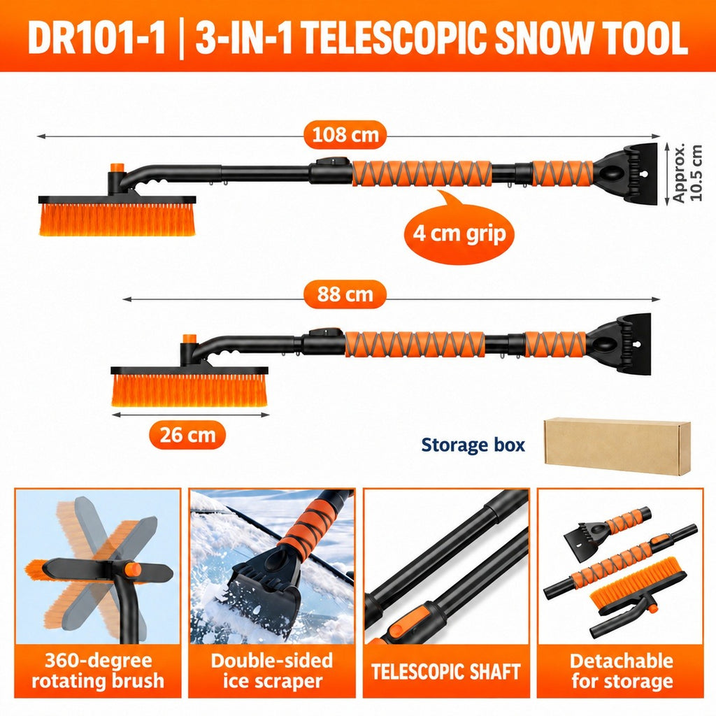 DR101-1 Telescopic 3-in-1 - Orange car snow-clearing tool