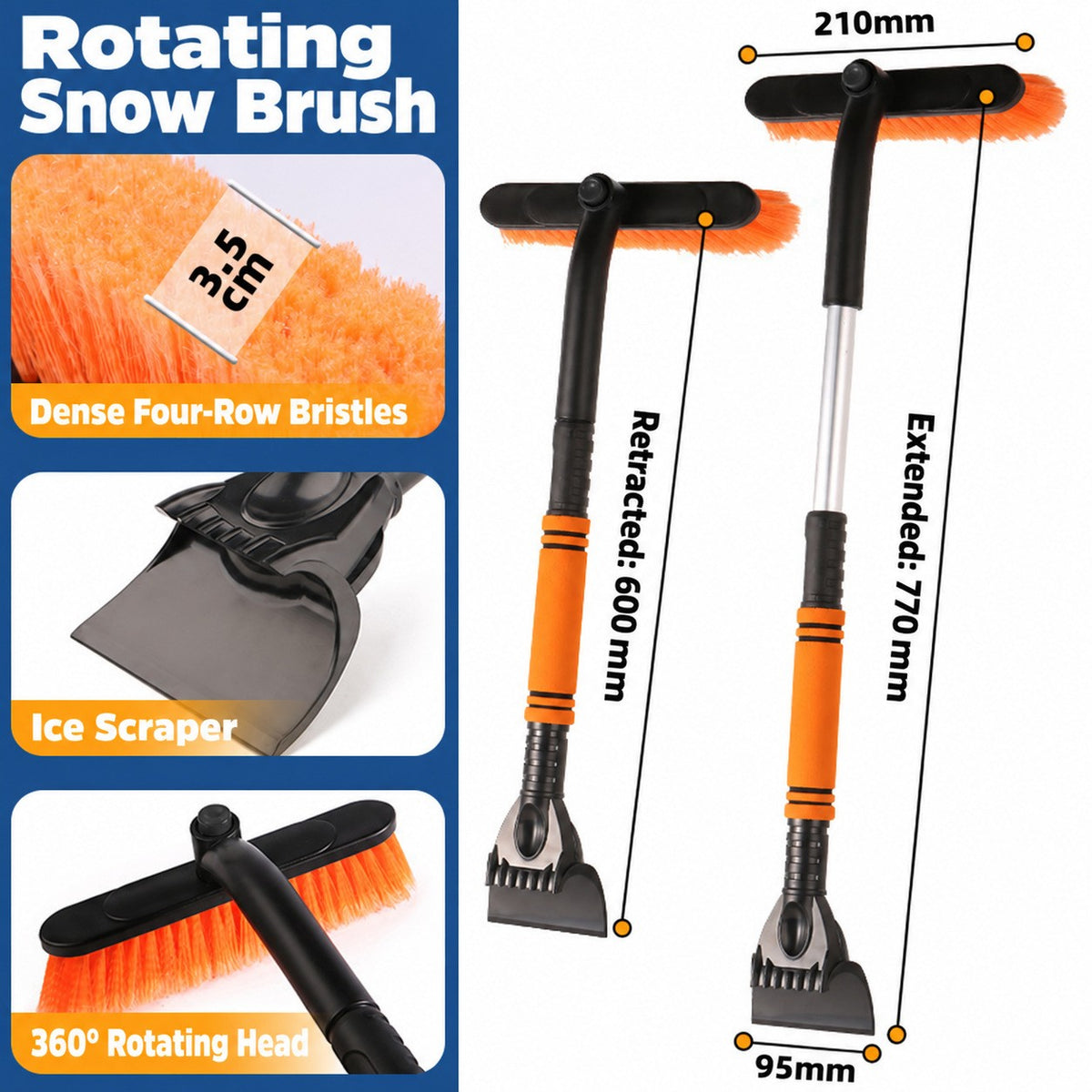 DR105 Telescopic 3-in-1 - Orange car snow-clearing tool
