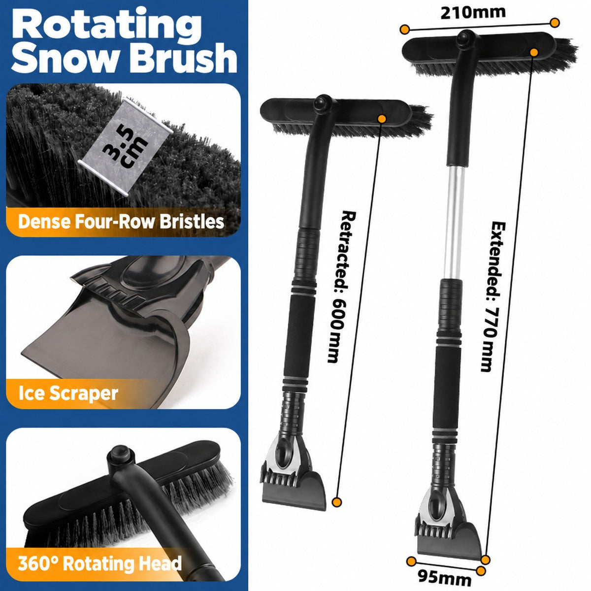 DR105 Telescopic 3-in-1 - Black car snow-clearing tool