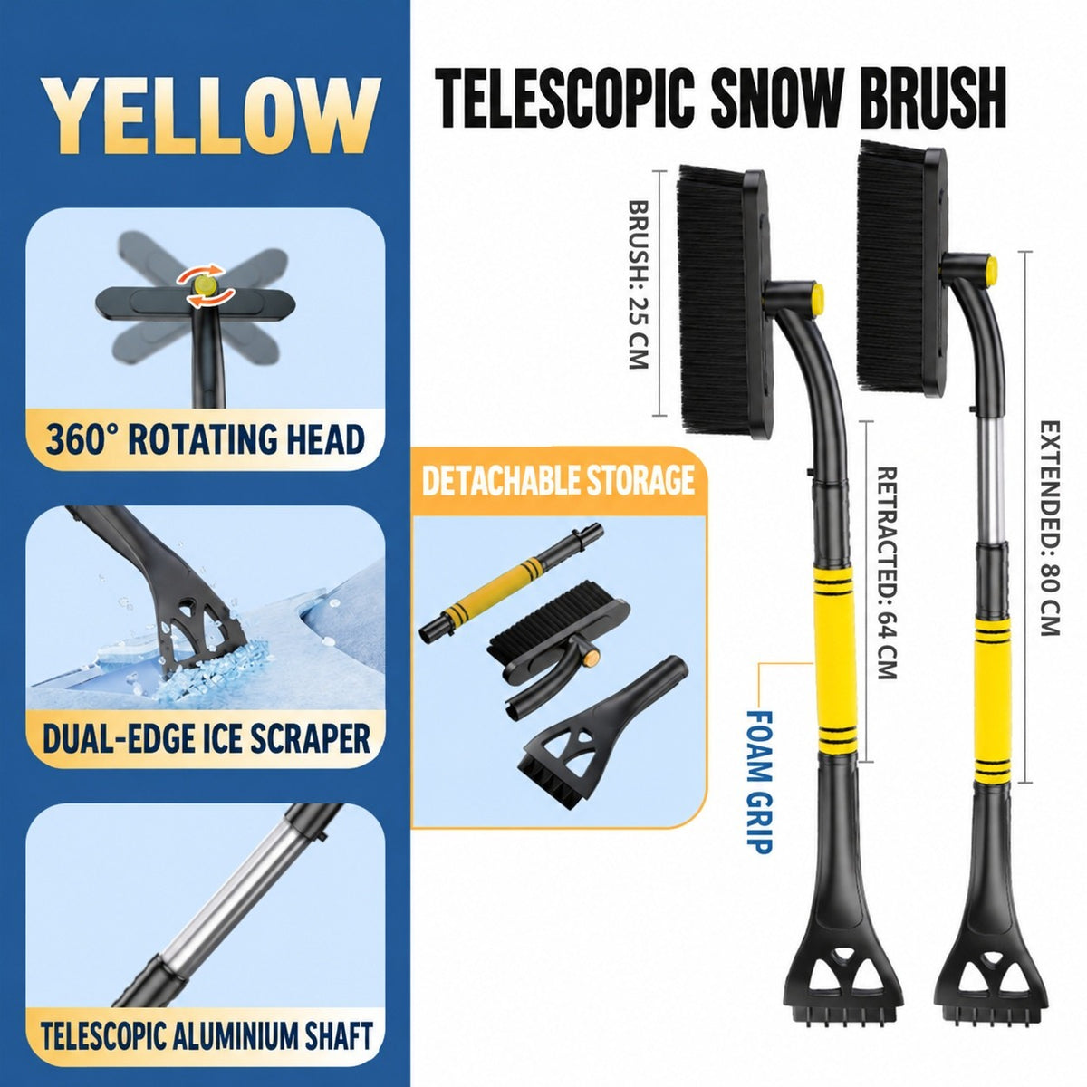 DR102 Telescopic 3-in-1 - Yellow car snow-clearing tool