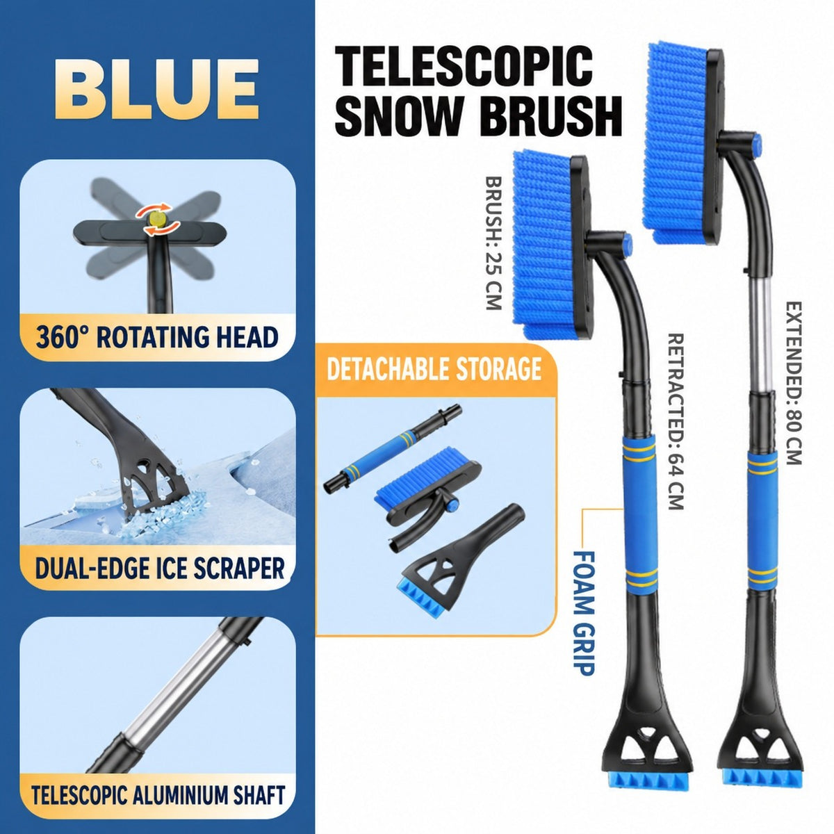 DR102 Telescopic 3-in-1 - Blue car snow-clearing tool