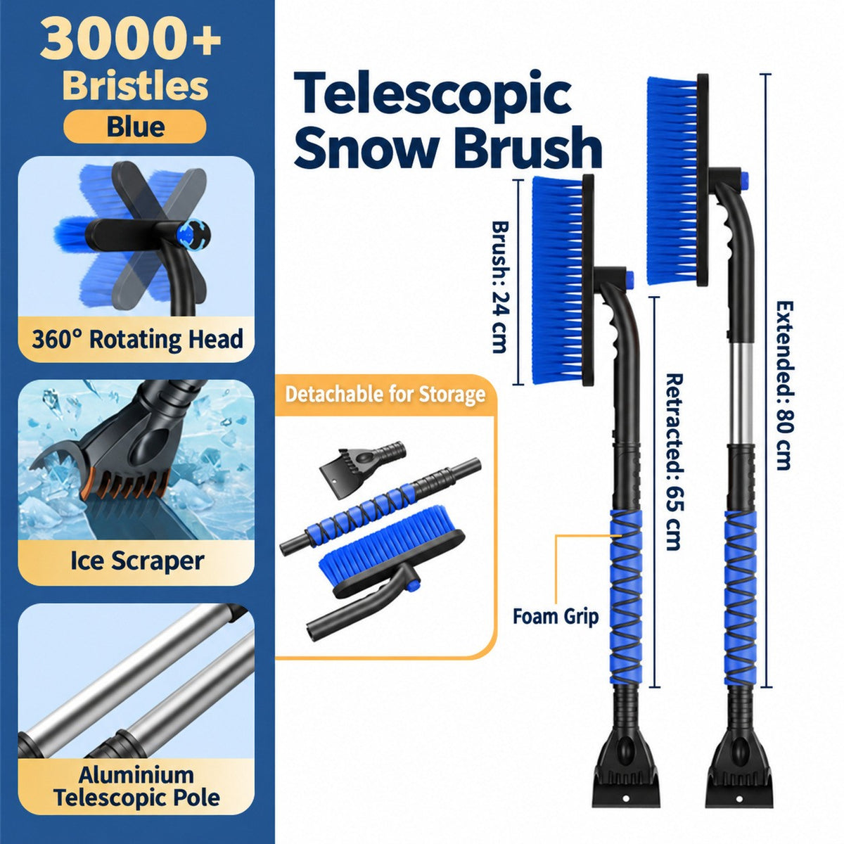 DR103 Telescopic 3-in-1 - Blue car snow-clearing tool