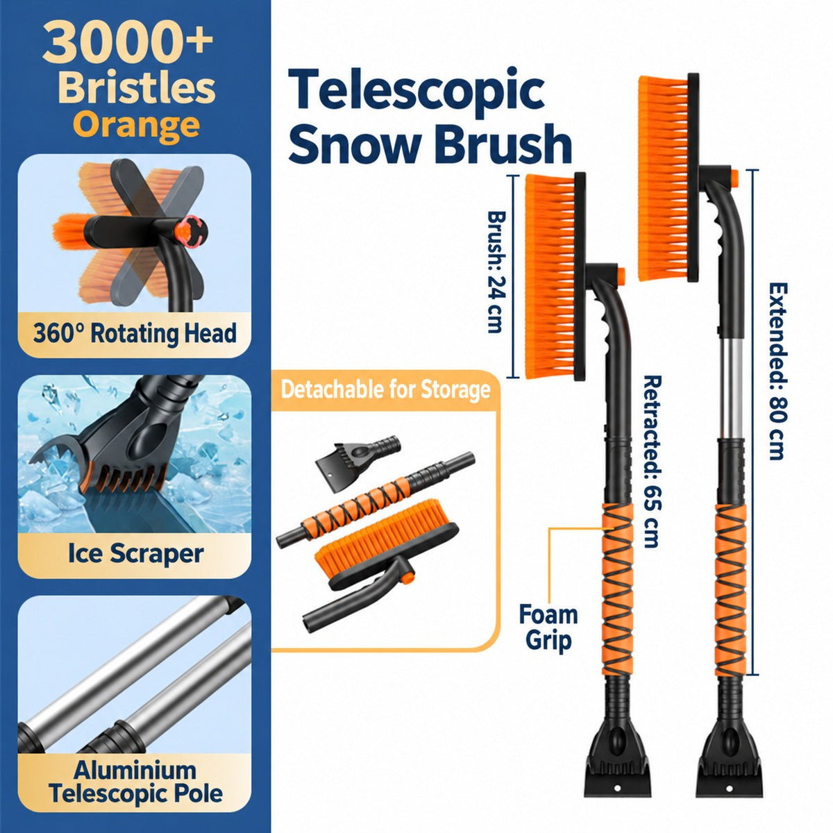 DR103 Telescopic 3-in-1 - Orange car snow-clearing tool