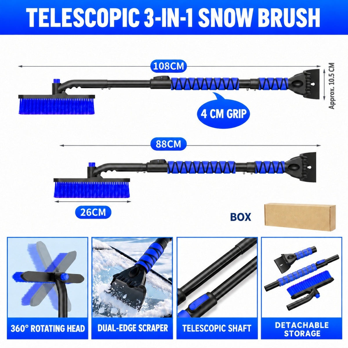DR101-2 Telescopic 3-in-1 - Blue car snow-clearing tool