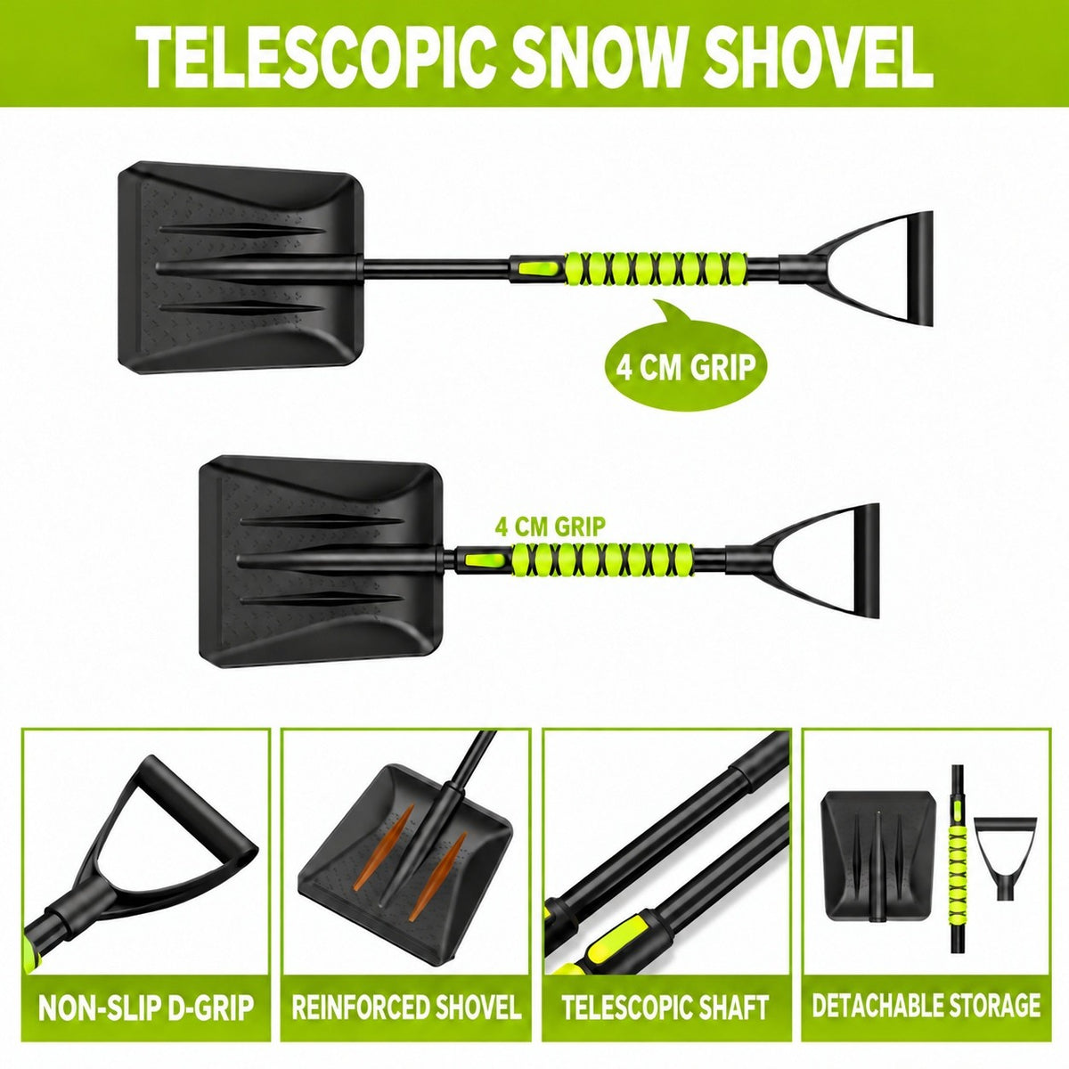 DR101-9 telescopic snow shovel in green