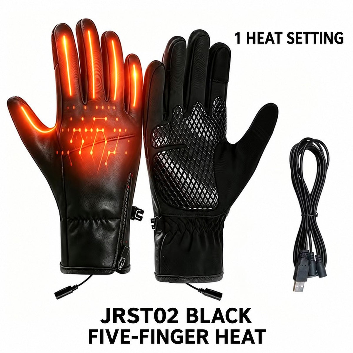 JRST02 Black - Five-Finger Heat - 1 Setting USB heated gloves