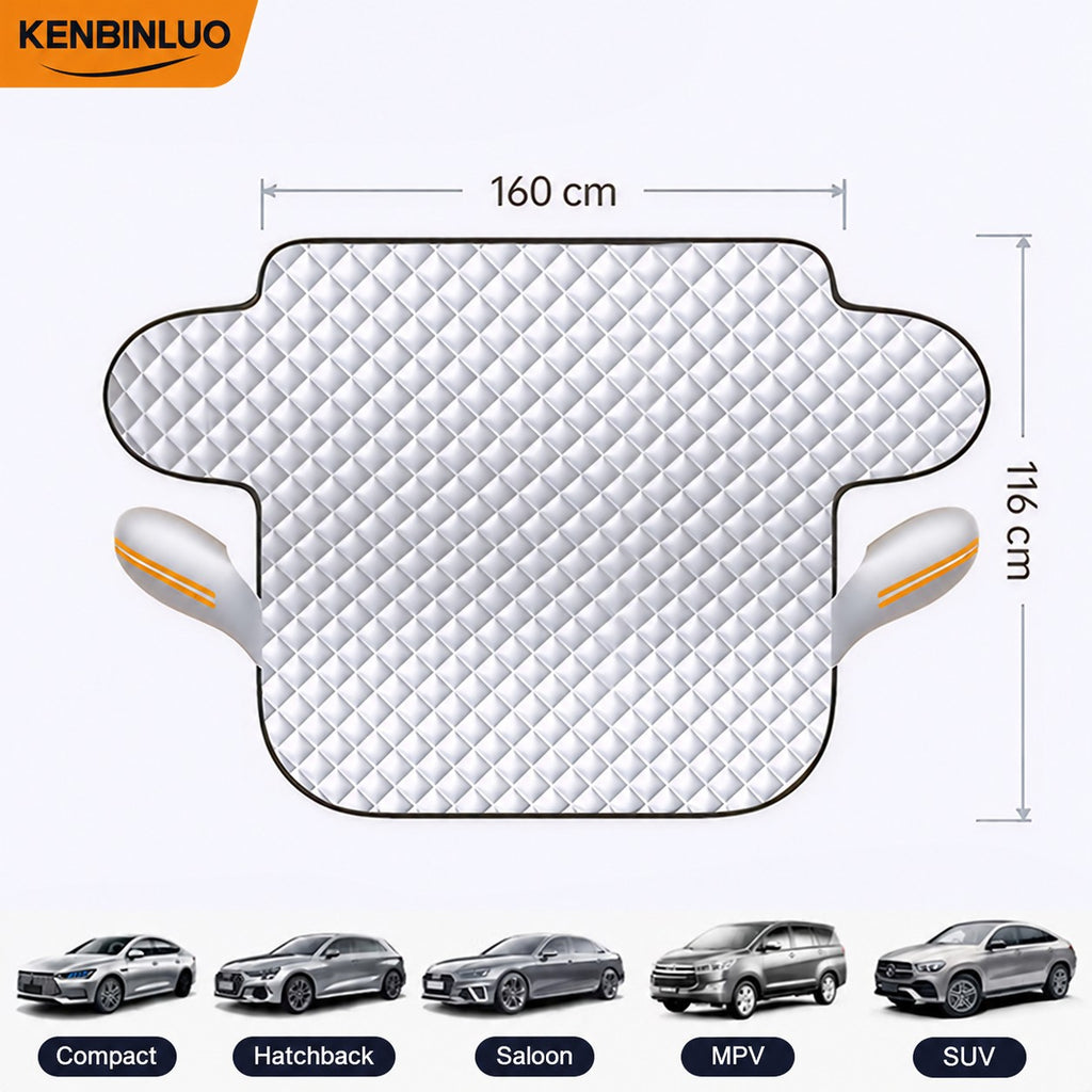 Silver quilted windscreen cover with mirror covers - 160 × 116 cm