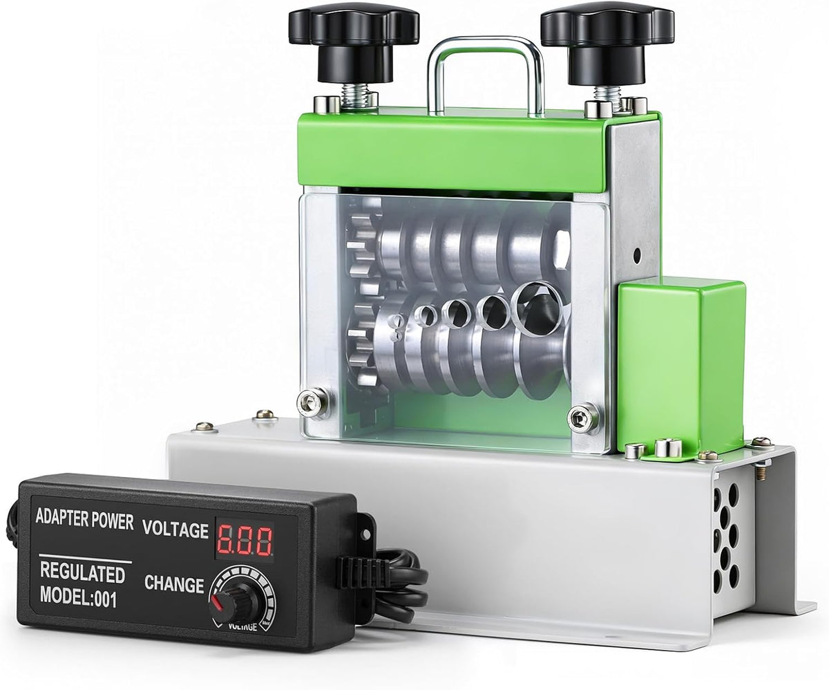 EasyWox green electric wire stripping machine with transparent guard and external power controller