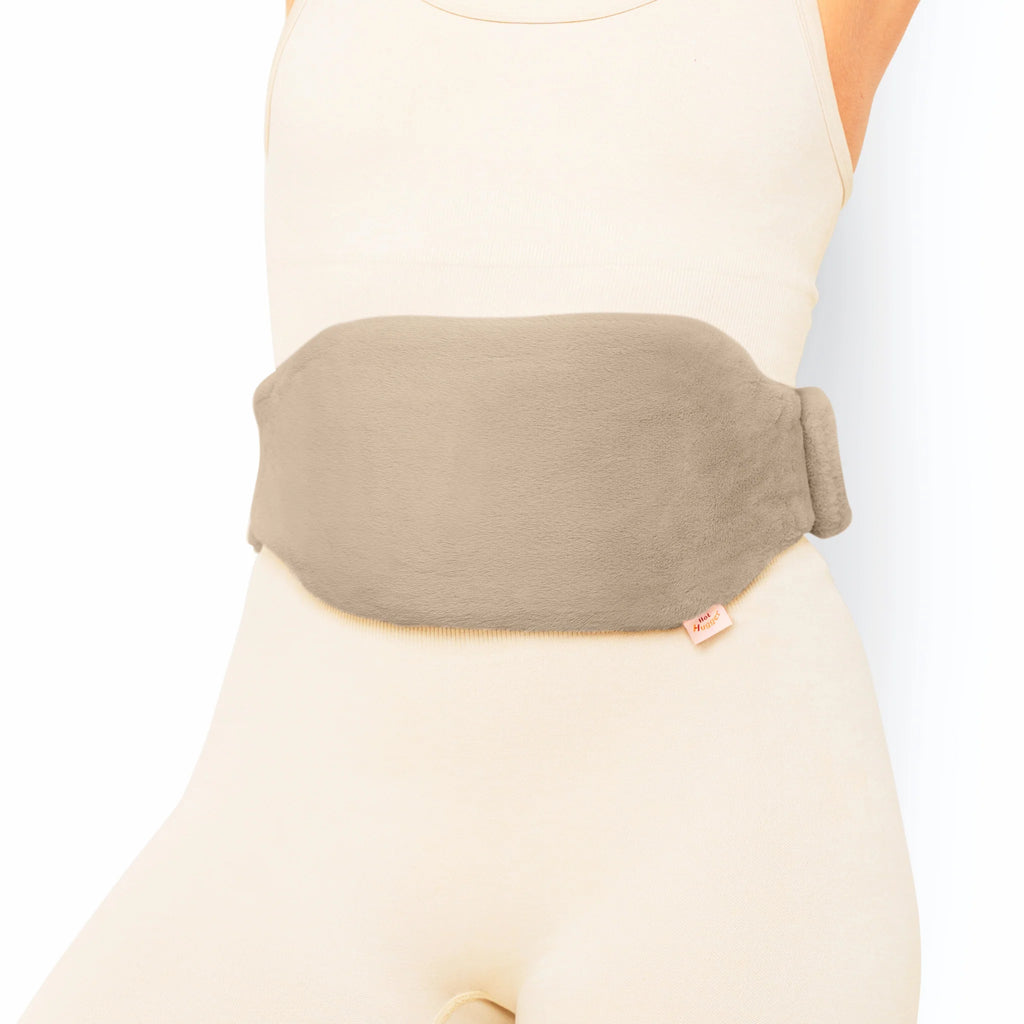Hot Hugger wearable hot water bottle cover worn around the waist