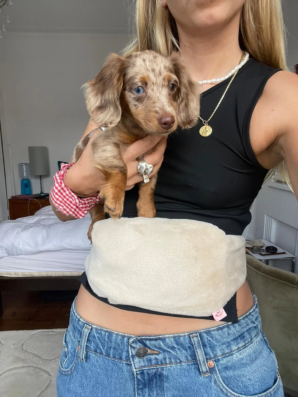 Hot Hugger Cream wearable cover worn at home